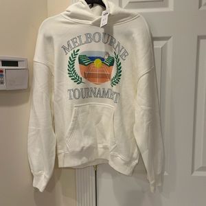 Unisex Retro Tennis Graphic Popover Hoodie size S oversized Melbourne with tags